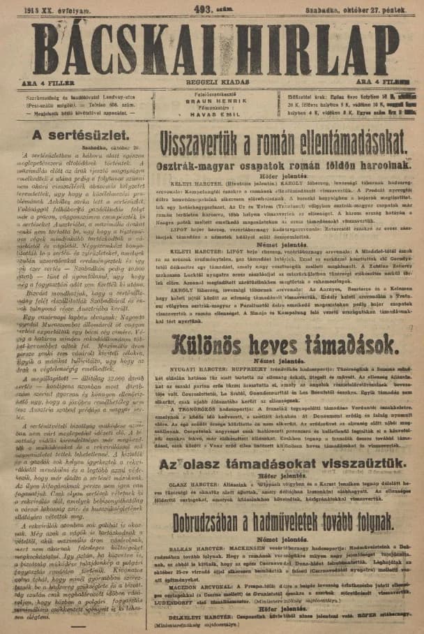 Bácskai Hirlap, 20. évf. 1916. október 27. 493. sz.