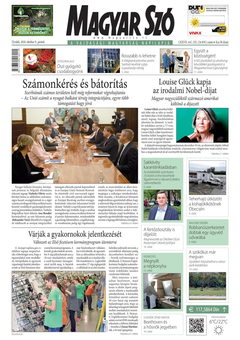 Magyar Szó, 77. évf. 2020. október 9. 232. sz. 1–16. oldal