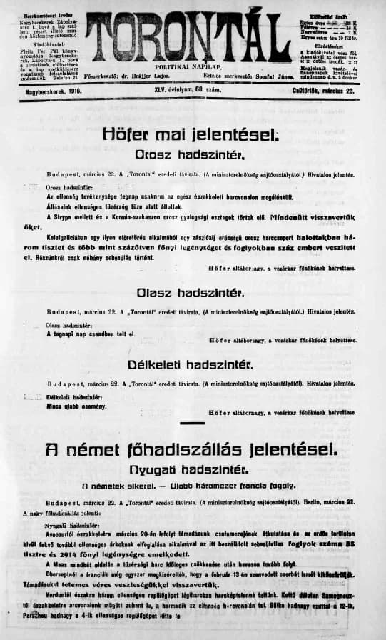 Torontál, 45. évf. 1916. március 23. 68. sz.