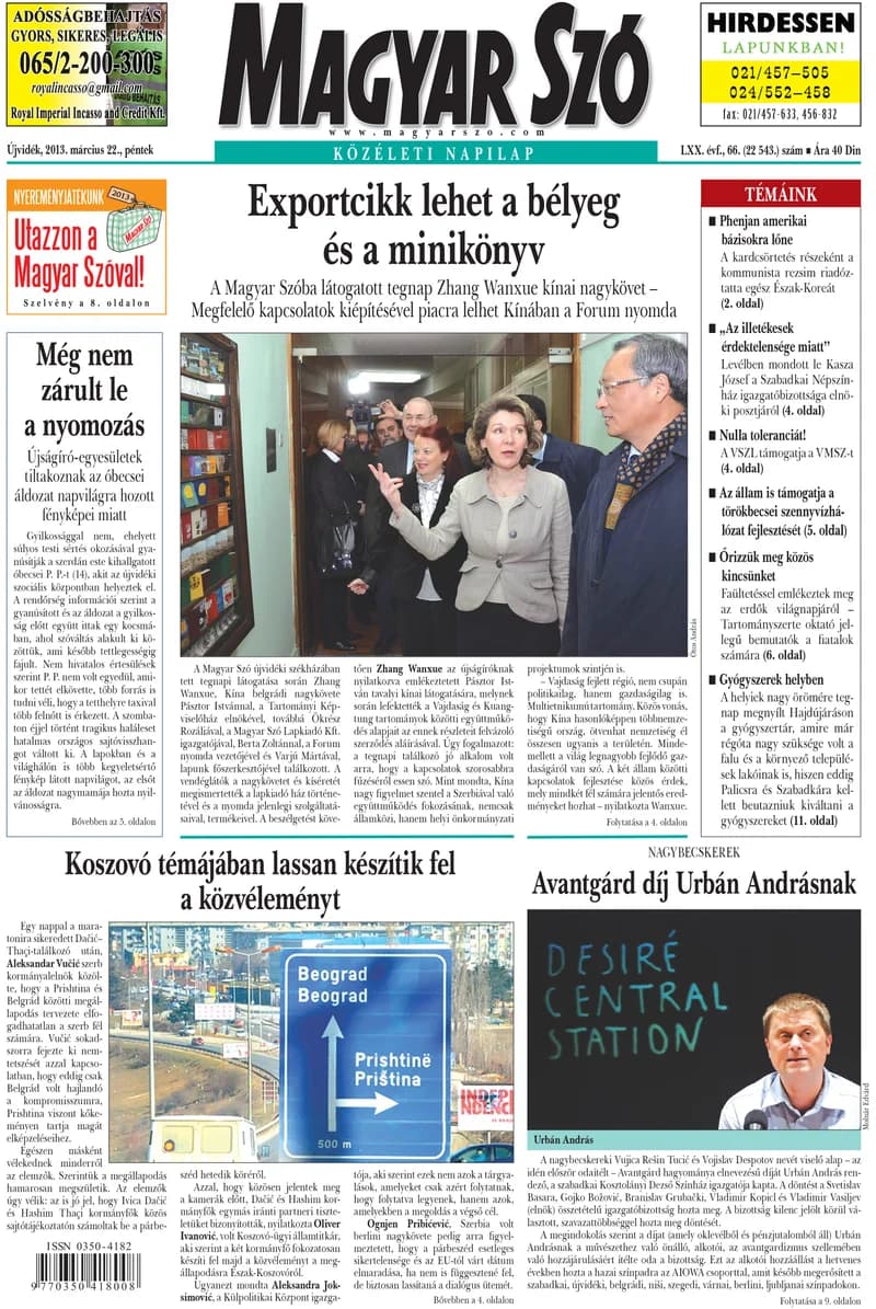 Magyar Szó, 70. évf. 2013. március 22. 66. sz. 1–20. oldal