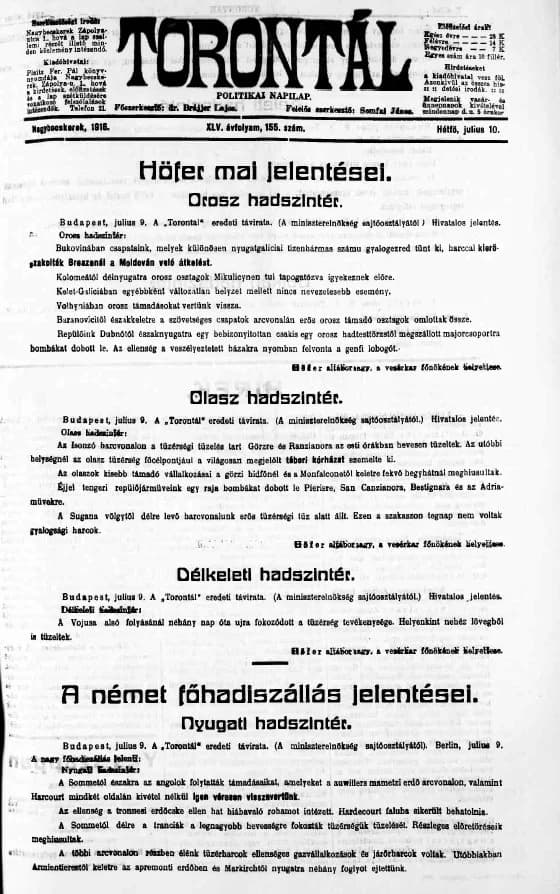 Torontál, 45. évf. 1916. július 10. 155. sz.