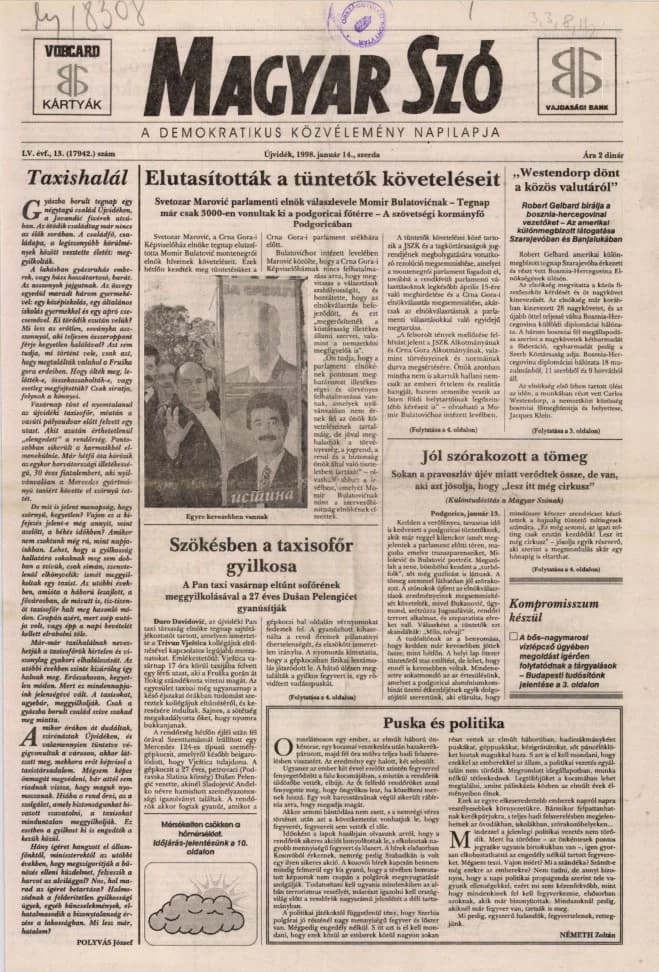 Magyar Szó, 55. évf. 1998. január 14. 13. sz. 1–16. oldal