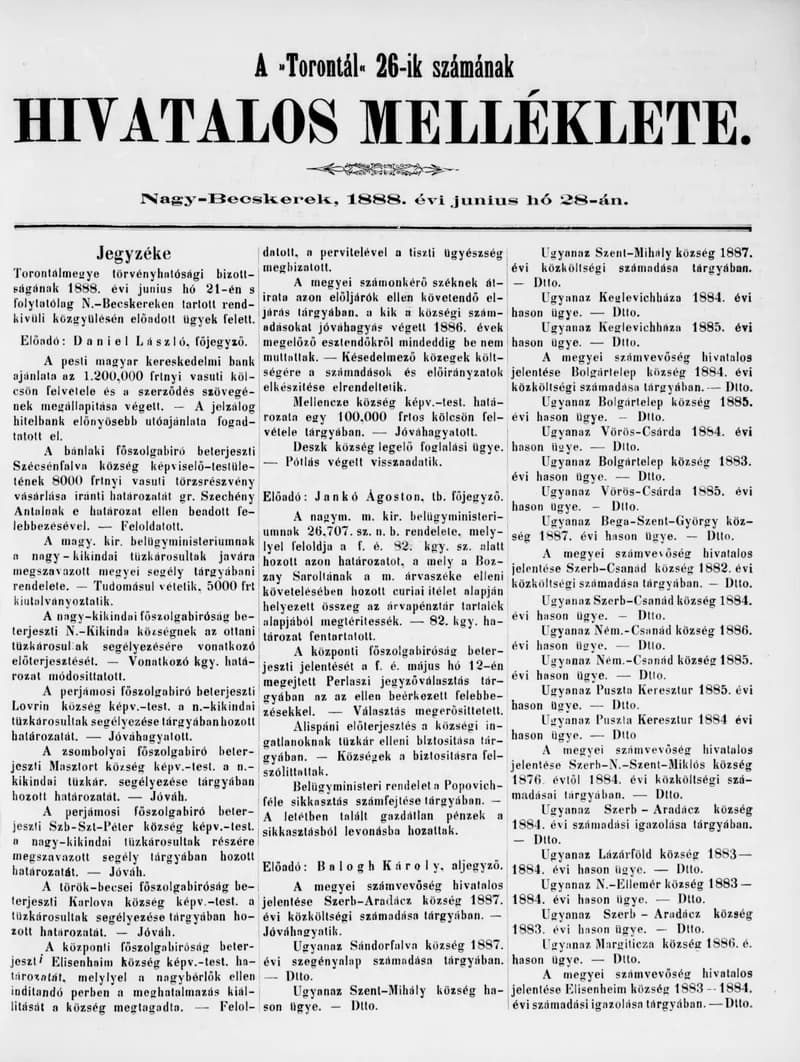 A Totontál  hivatalos melléklete, 1. évf. 1888. június 28. 26. sz.