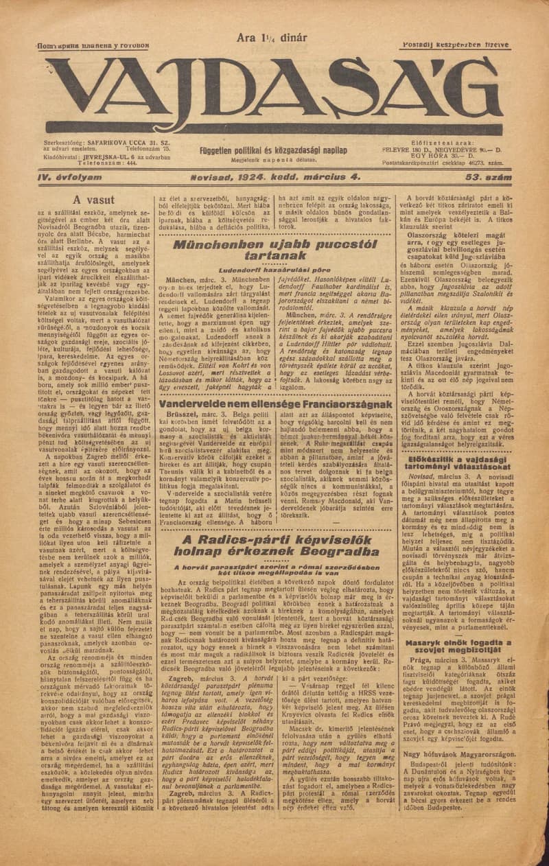 Vajdaság, 4. évf. 1924. március 4. 53. sz.