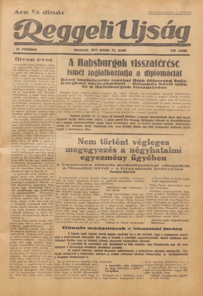 Reggeli Újság, 14. évf. 1933. május 24. 120. sz.