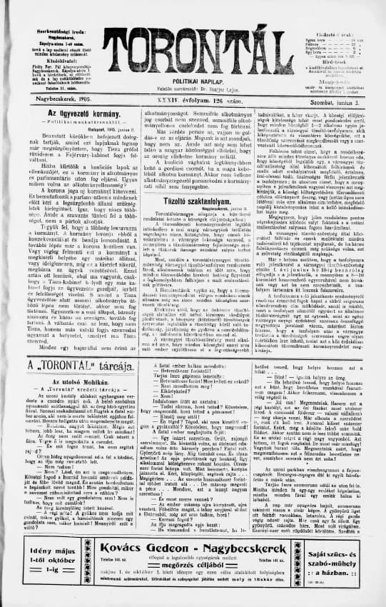 Torontál, 34. évf. 1905. június 3. 126. sz.