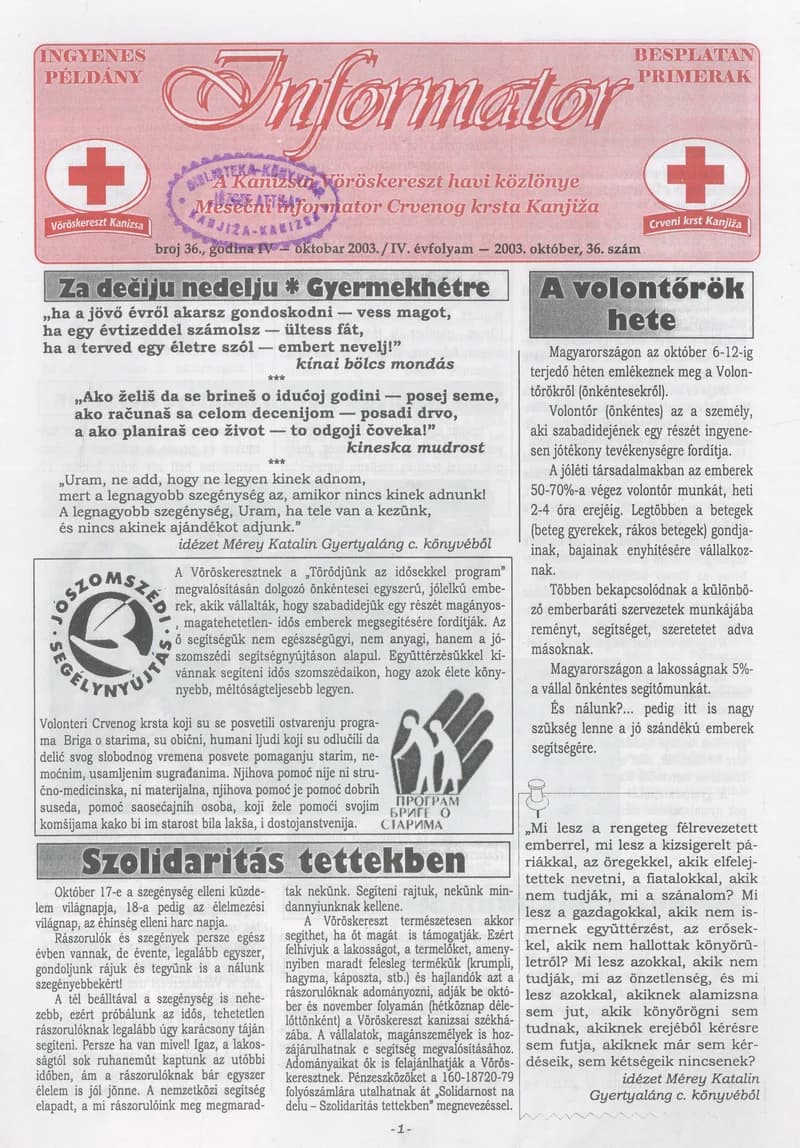 Informator, 4. évf. 2003. október 1. 36. sz.