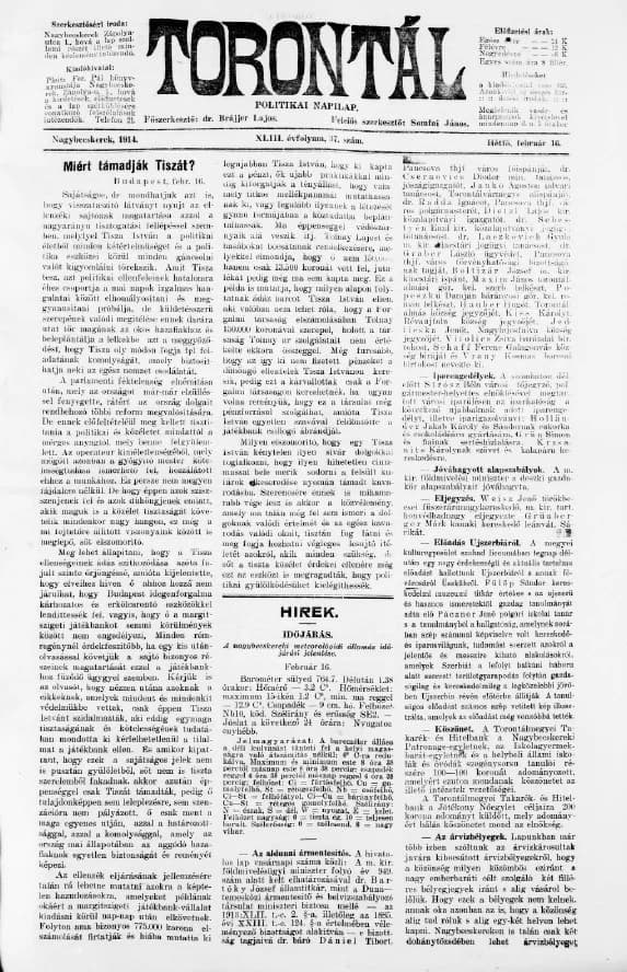Torontál, 43. évf. 1914. február 16. 37. sz.