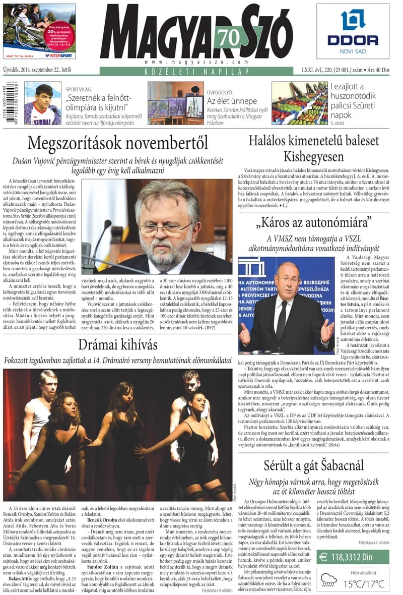 Magyar Szó, 71. évf. 2014. szeptember 22. 220. sz. 1–20. oldal