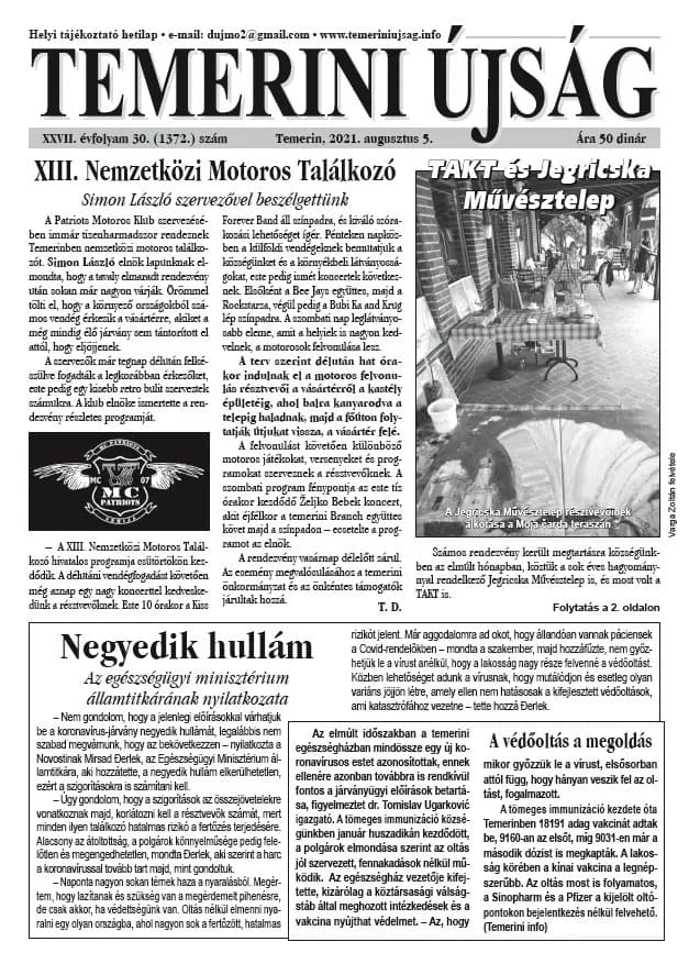 Temerini Újság, 27. évf. 2021. augusztus 5. 30. sz.