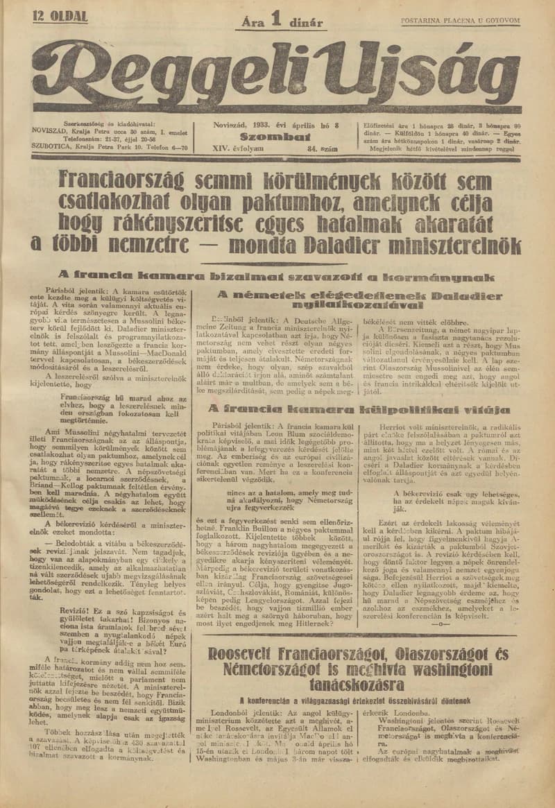 Reggeli Újság, 14. évf. 1933. április 12. 87. sz.