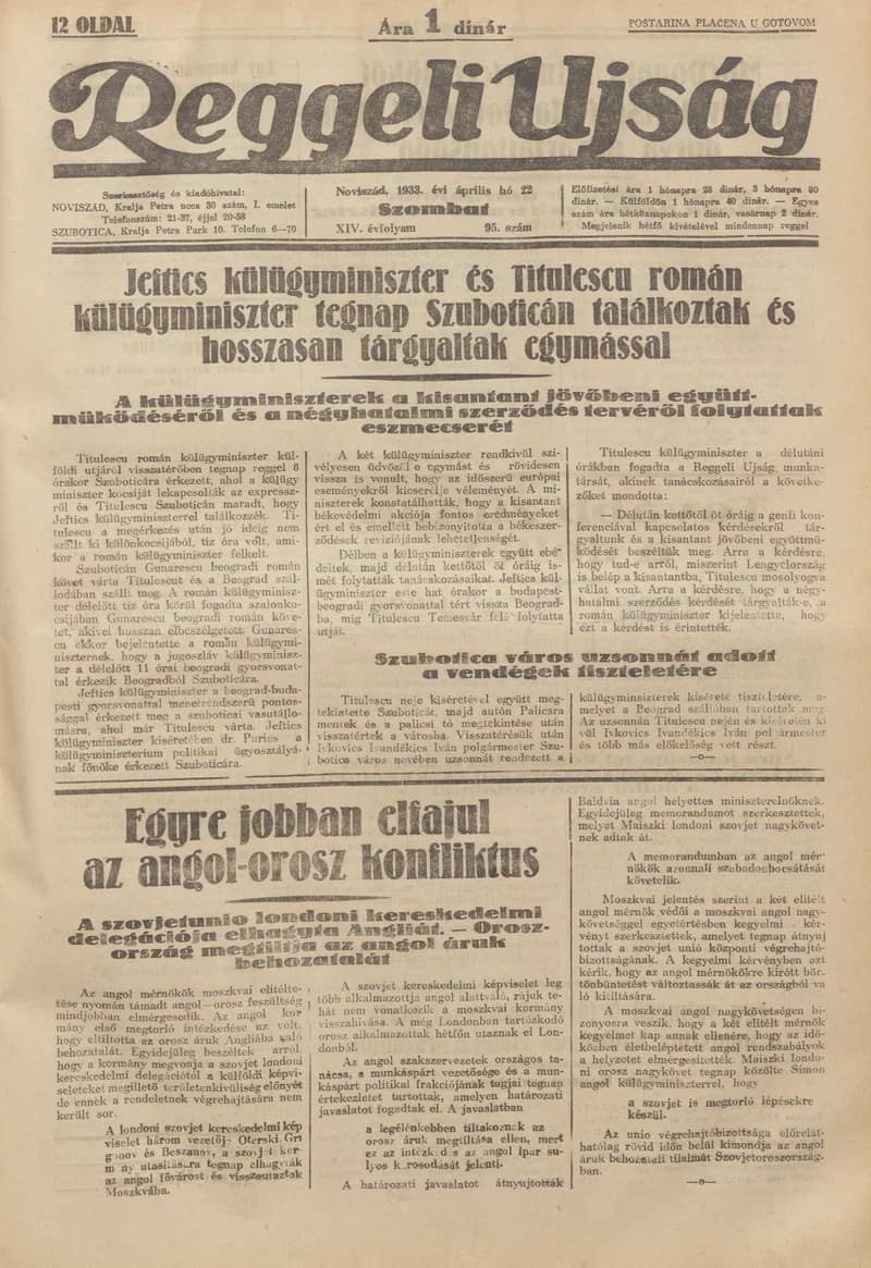 Reggeli Újság, 14. évf. 1933. április 26. 98. sz.