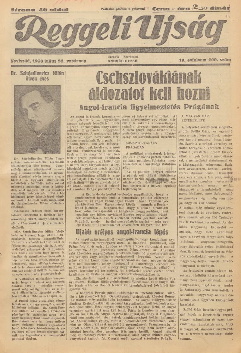 Reggeli Újság, 19. évf. 1938. július 24. 200. sz.