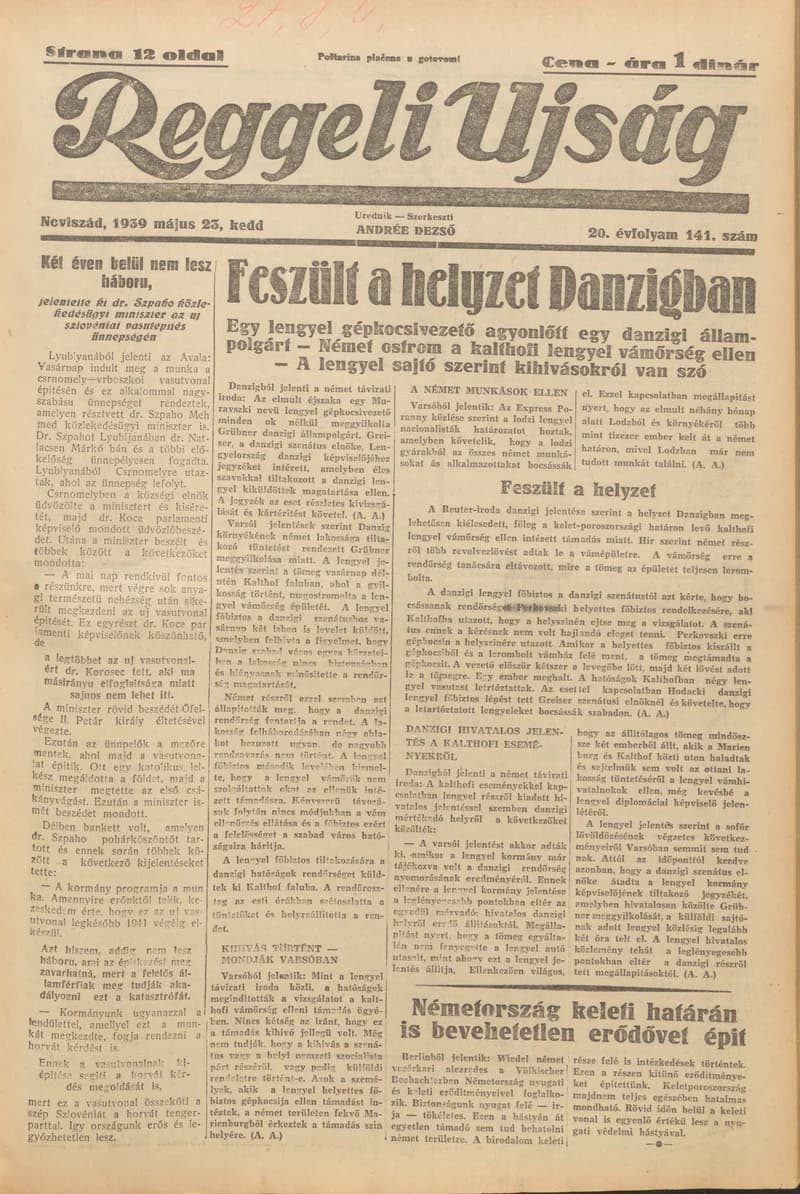 Reggeli Újság, 20. évf. 1939. május 23. 141. sz.