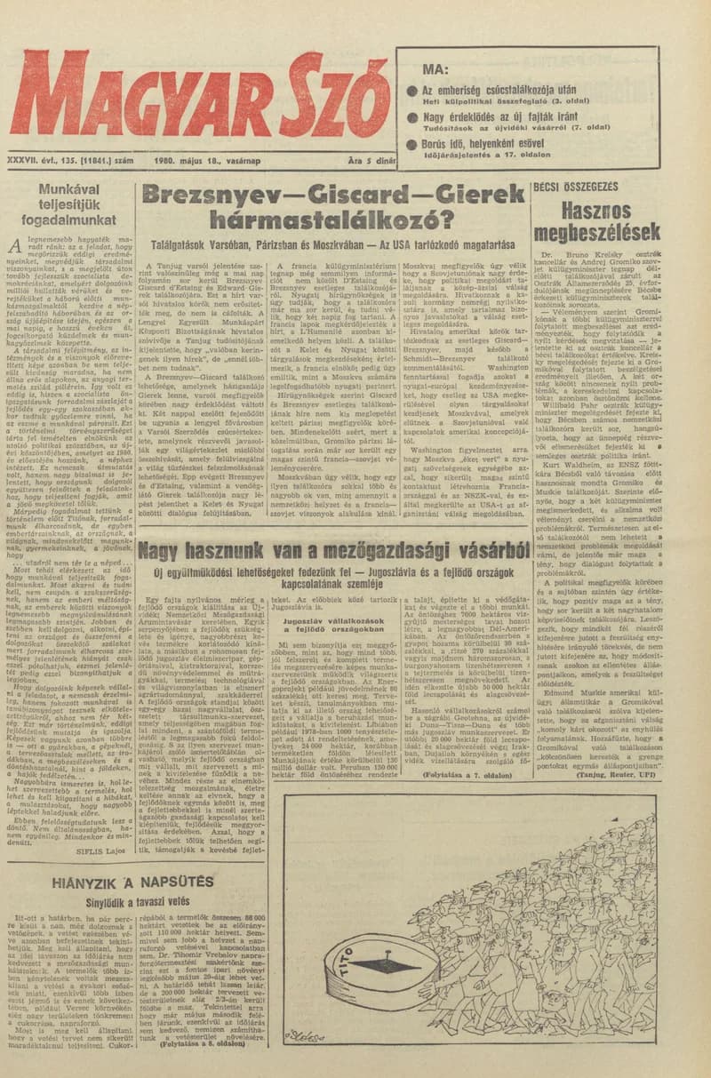 Magyar Szó, 37. évf. 1980. május 18. 135. sz. 1–32. oldal