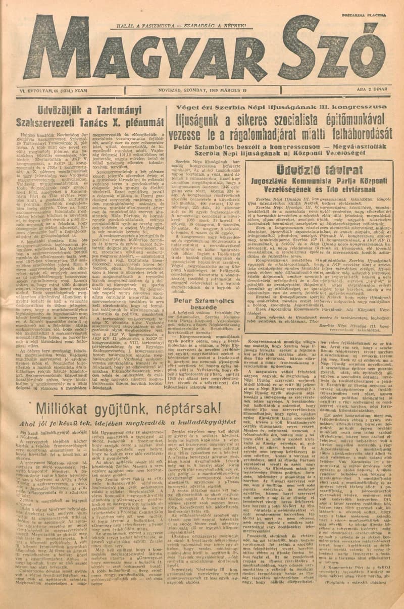 Magyar Szó, 6. évf. 1949. március 19. 66. sz. 1–4. oldal