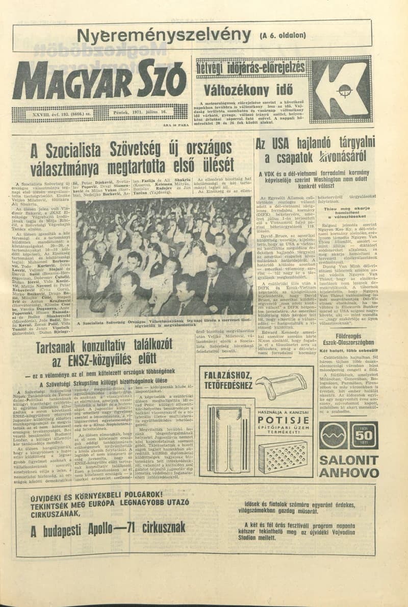 Magyar Szó, 28. évf. 1971. július 16. 193. sz. 1–12. oldal