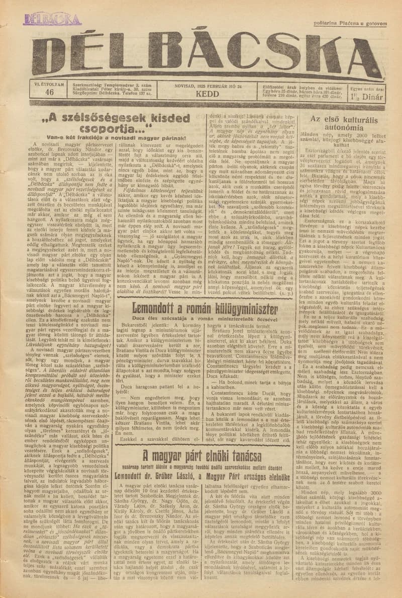 Délbácska, 6. évf. 1925. február 24. 46. sz.