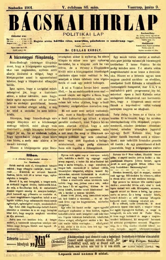 Bácskai Hirlap, 5. évf. 1901. június 9. 86. sz.