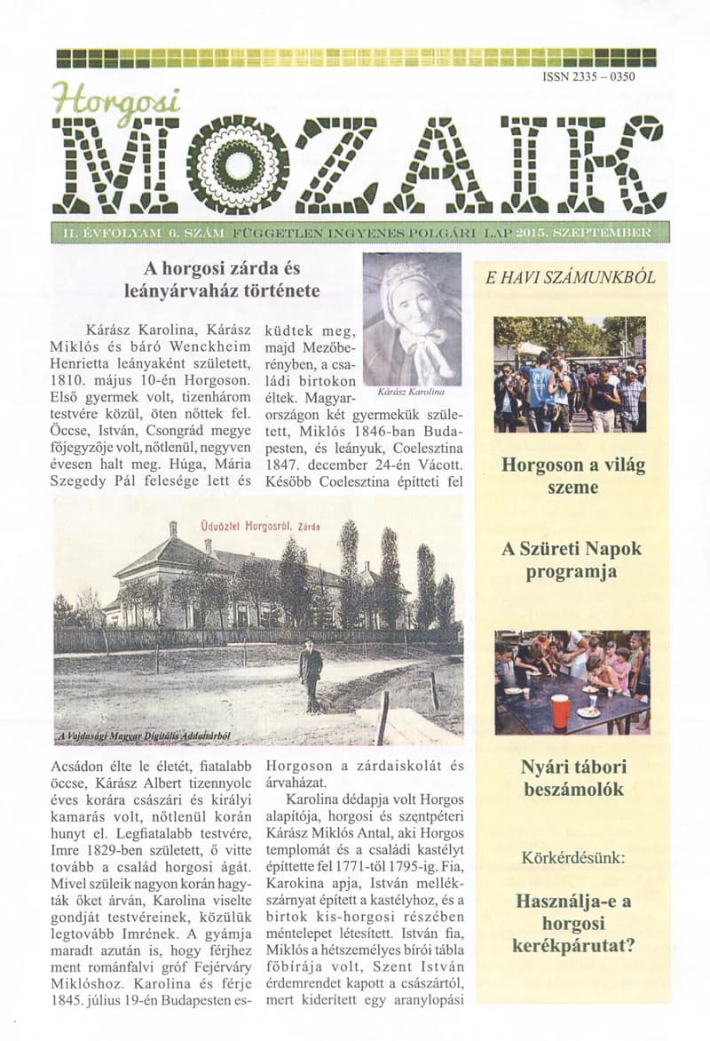 Horgosi Mozaik, 2. évf. 2015. szeptember. 6. sz.