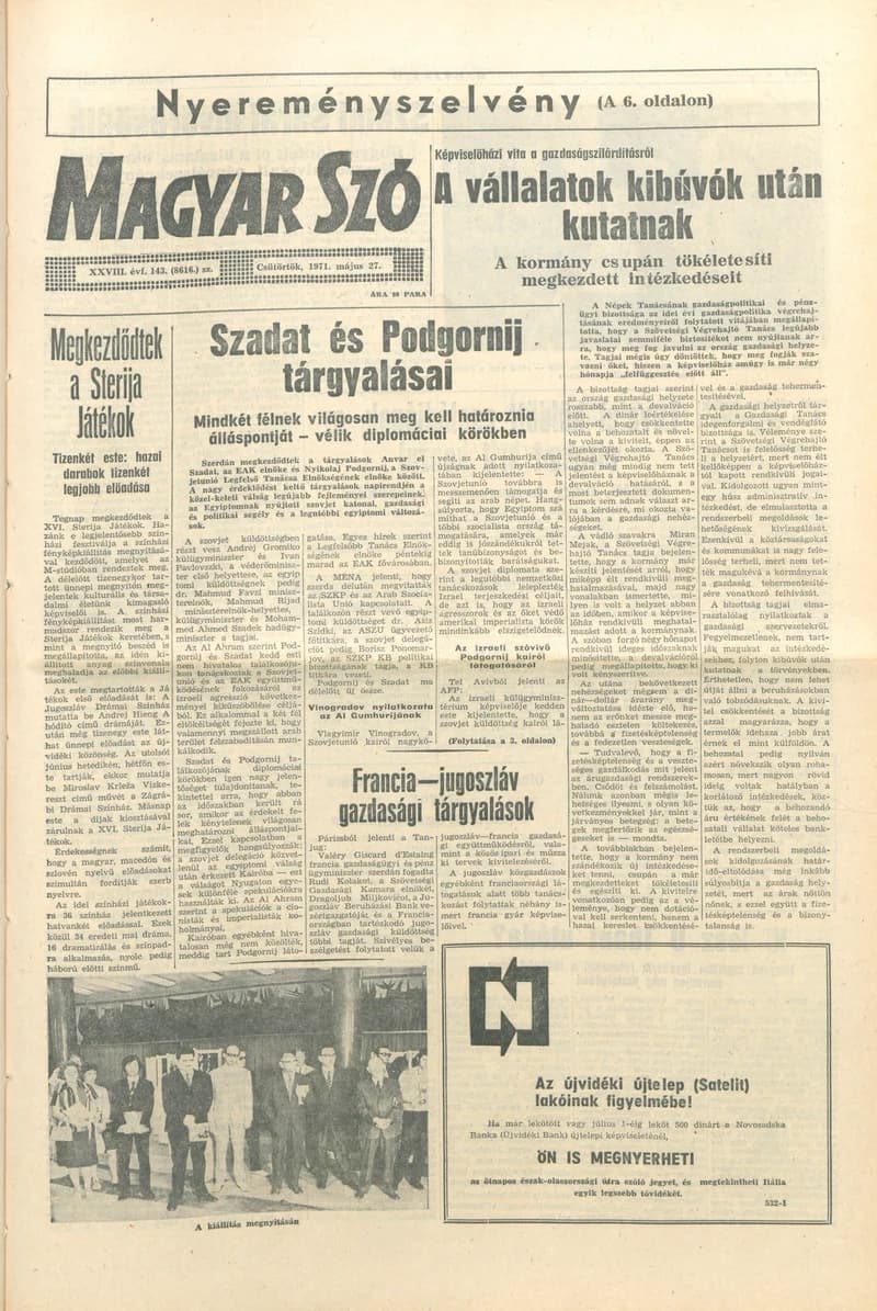 Magyar Szó, 28. évf. 1971. május 27. 143. sz. 1–16. oldal