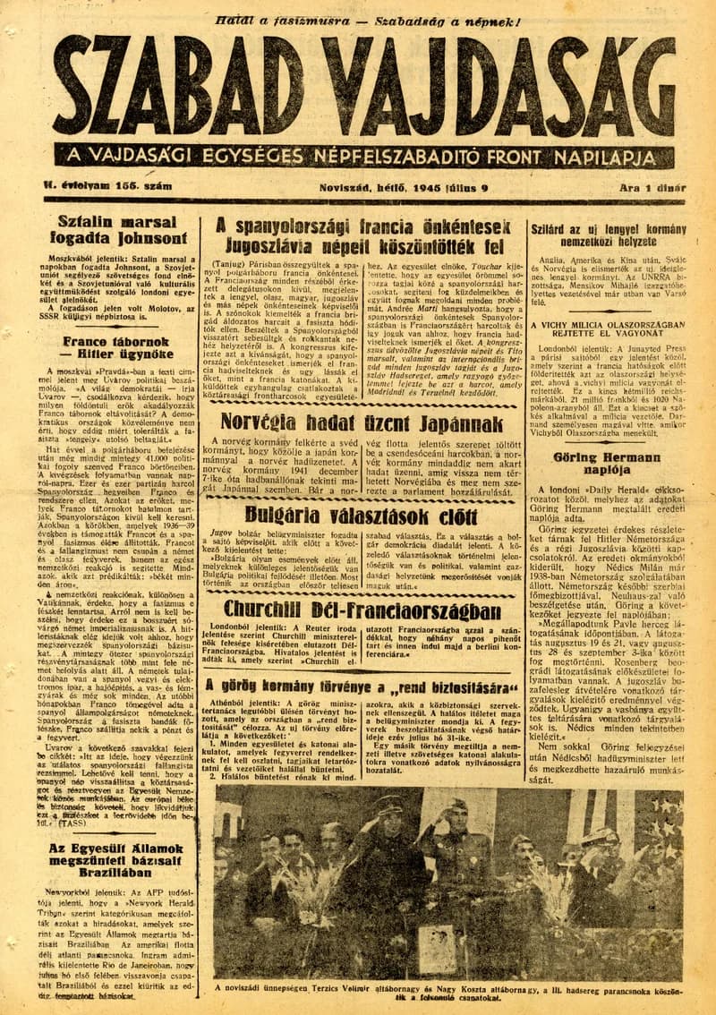 Szabad Vajdaság, 2. évf. 1945. július 9. 155. sz.