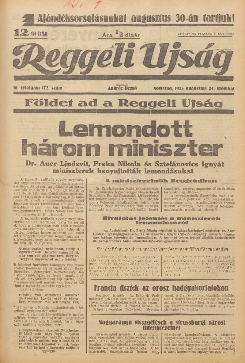 Reggeli Újság, 16. évf. 1935. augusztus 24. 199. sz.