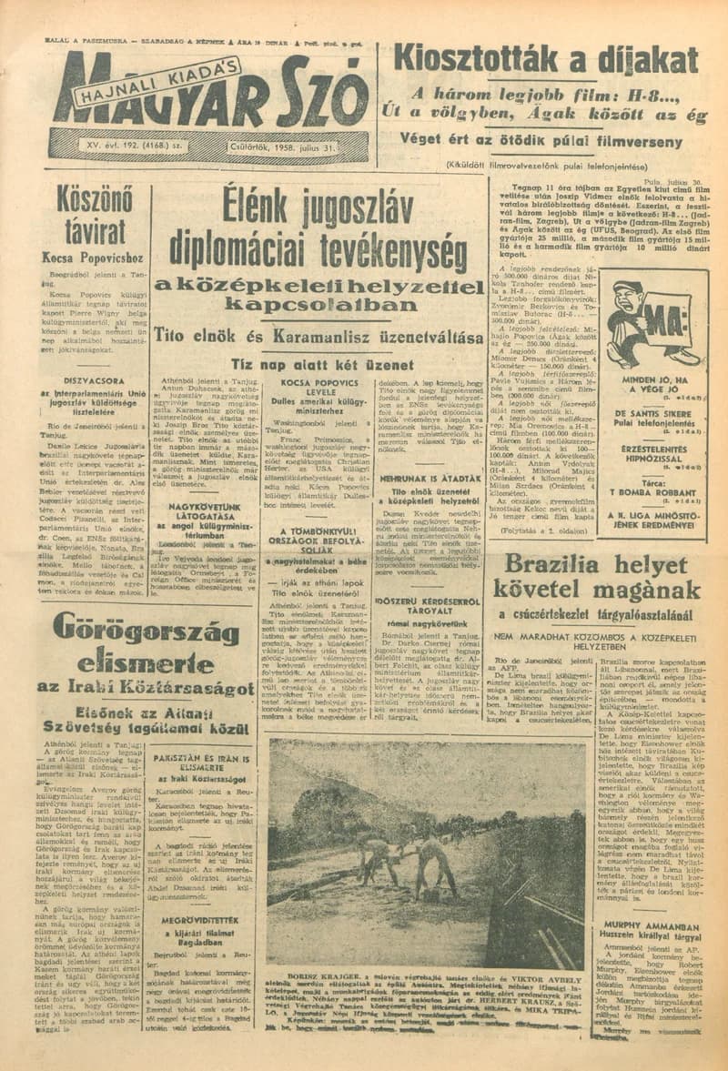 Magyar Szó, 15. évf. 1958. július 31. 192. sz. 1–14. oldal