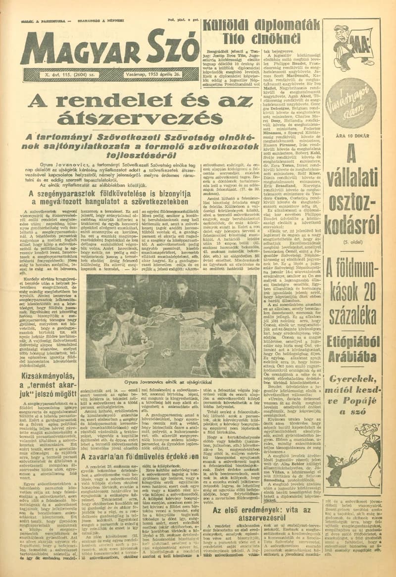 Magyar Szó, 10. évf. 1953. április 26. 115. sz. 1–14. oldal