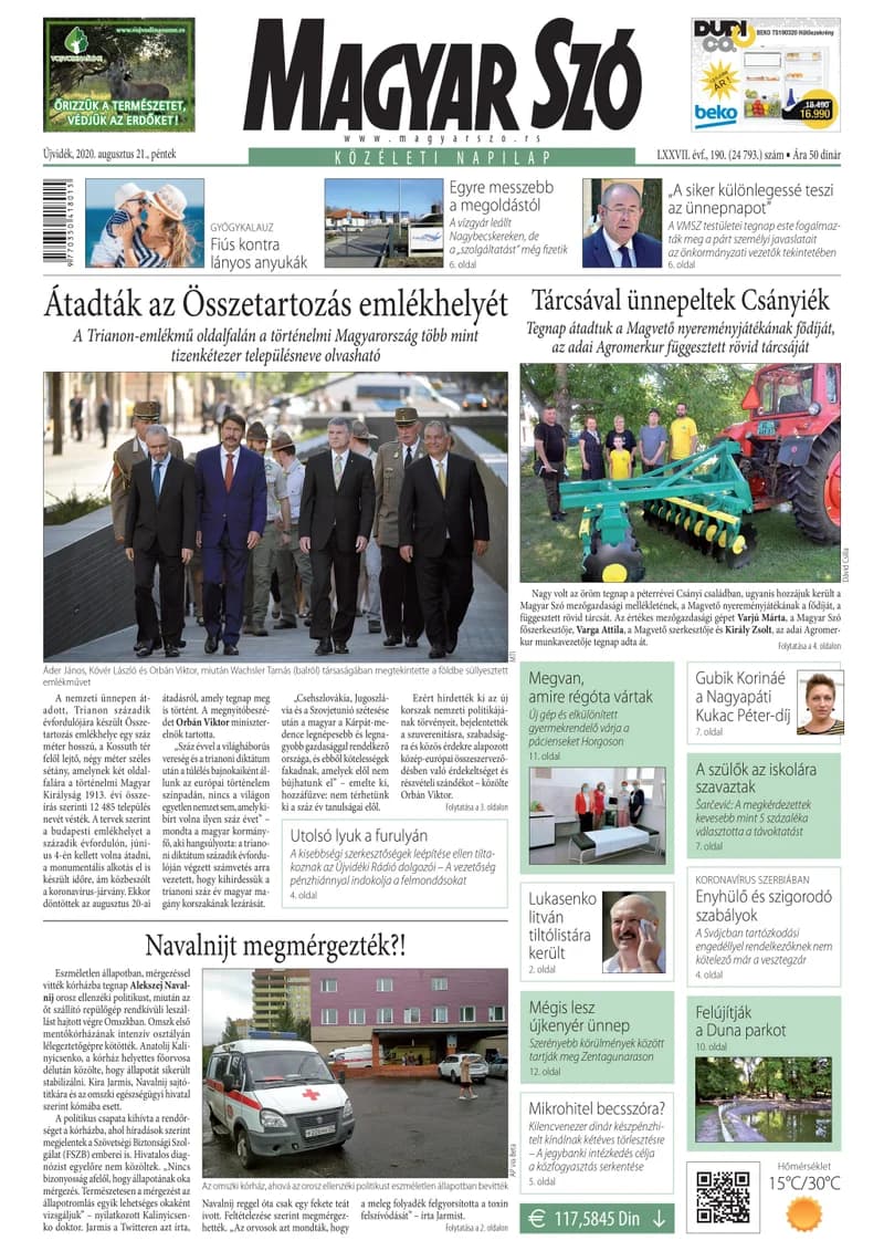 Magyar Szó, 77. évf. 2020. augusztus 21. 190. sz. 1–16. oldal