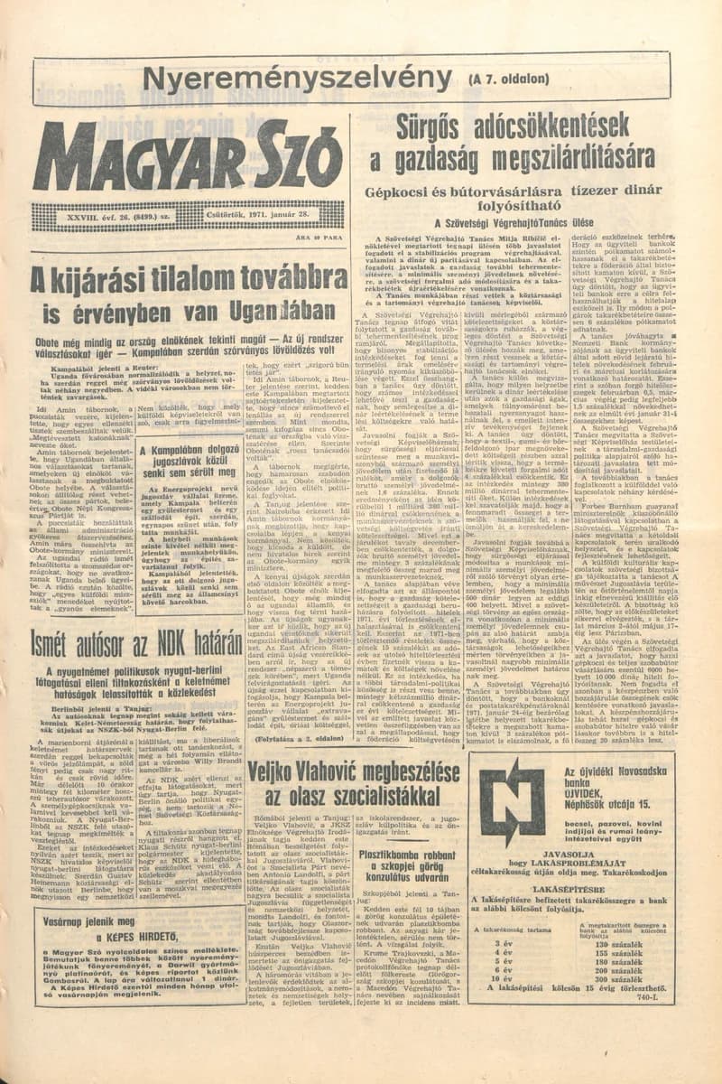 Magyar Szó, 28. évf. 1971. január 28. 26. sz. 1–16. oldal