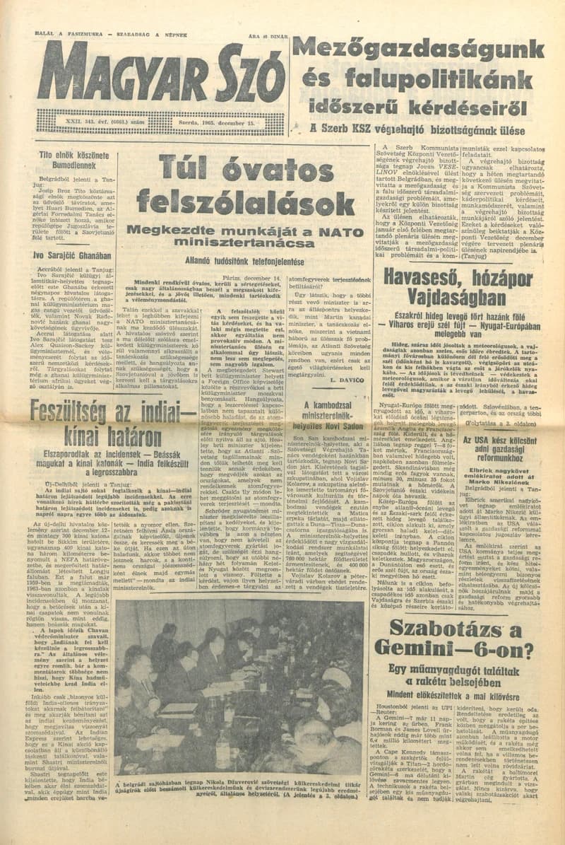 Magyar Szó, 22. évf. 1965. december 15. 343. sz.