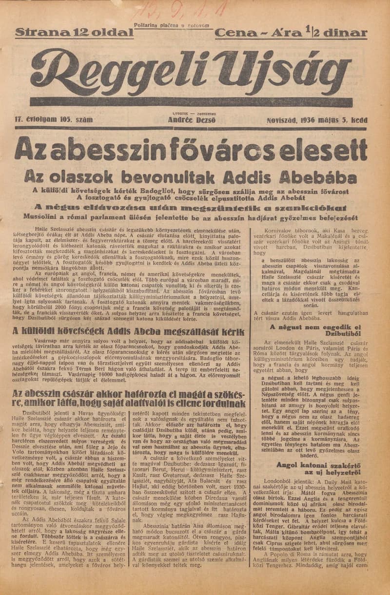 Reggeli Újság, 17. évf. 1936. május 5. 105. sz.