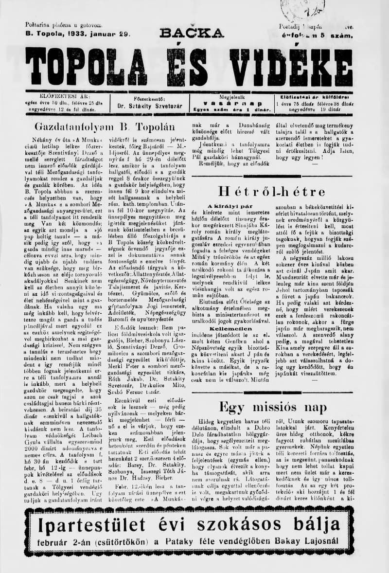 Bačka Topola és Vidéke, 10. évf. 1933. január 29. 5. sz.