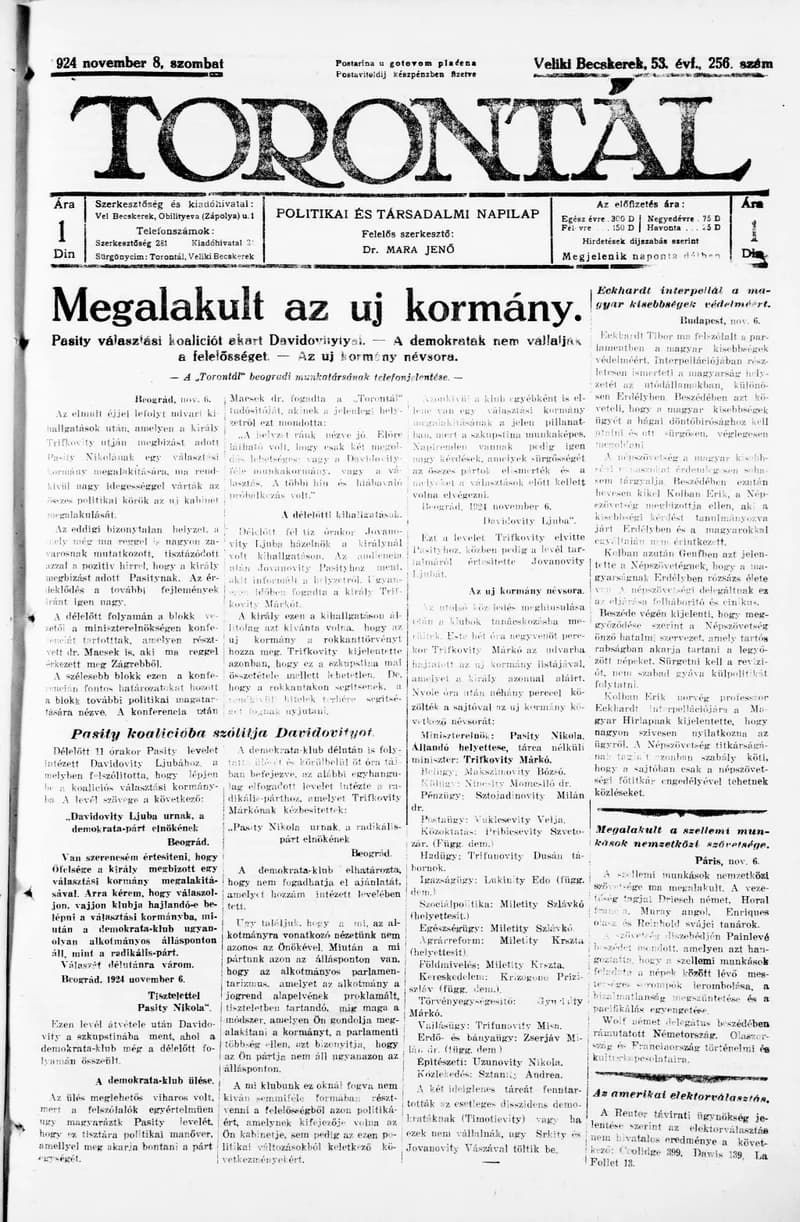 Torontál, 53. évf. 1924. november 8. 256. sz.