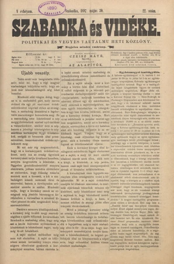 Szabadka és vidéke II, 5. évf. 1897. május 30. 22. sz.