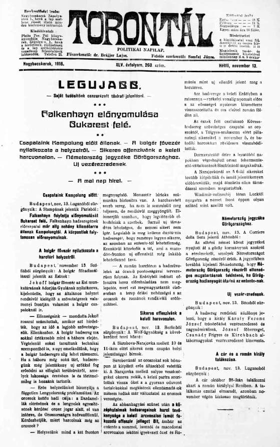 Torontál, 45. évf. 1916. november 13. 260. sz.