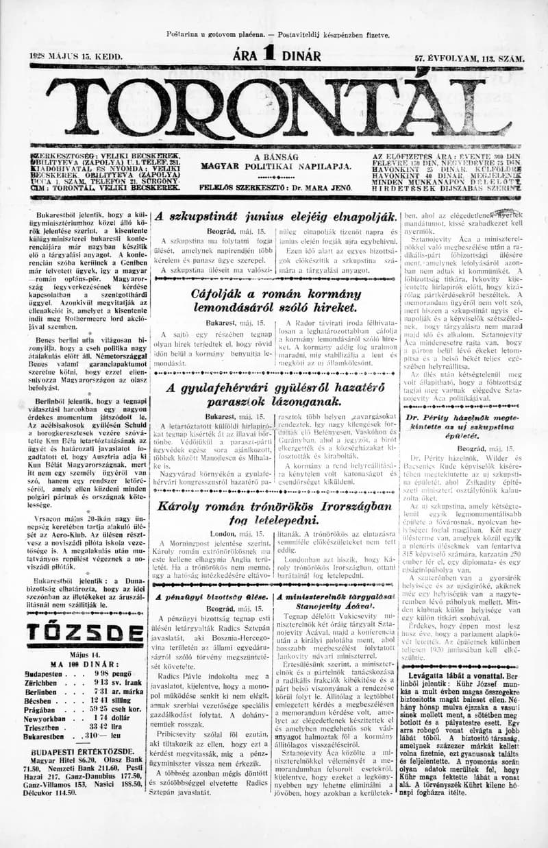 Torontál, 57. évf. 1928. május 15. 113. sz.