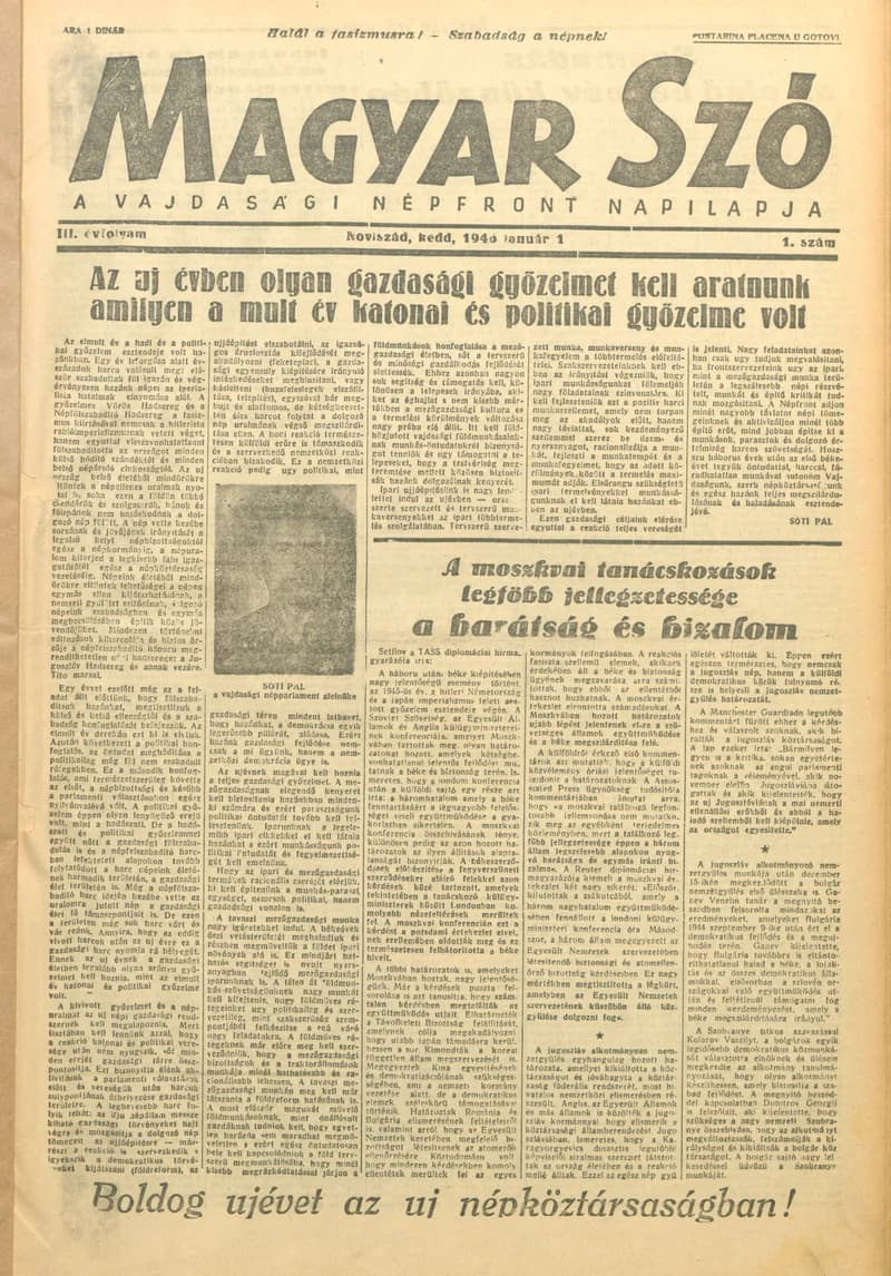 Magyar Szó, 3. évf. 1946. január 1. 1. sz. 1–8. oldal