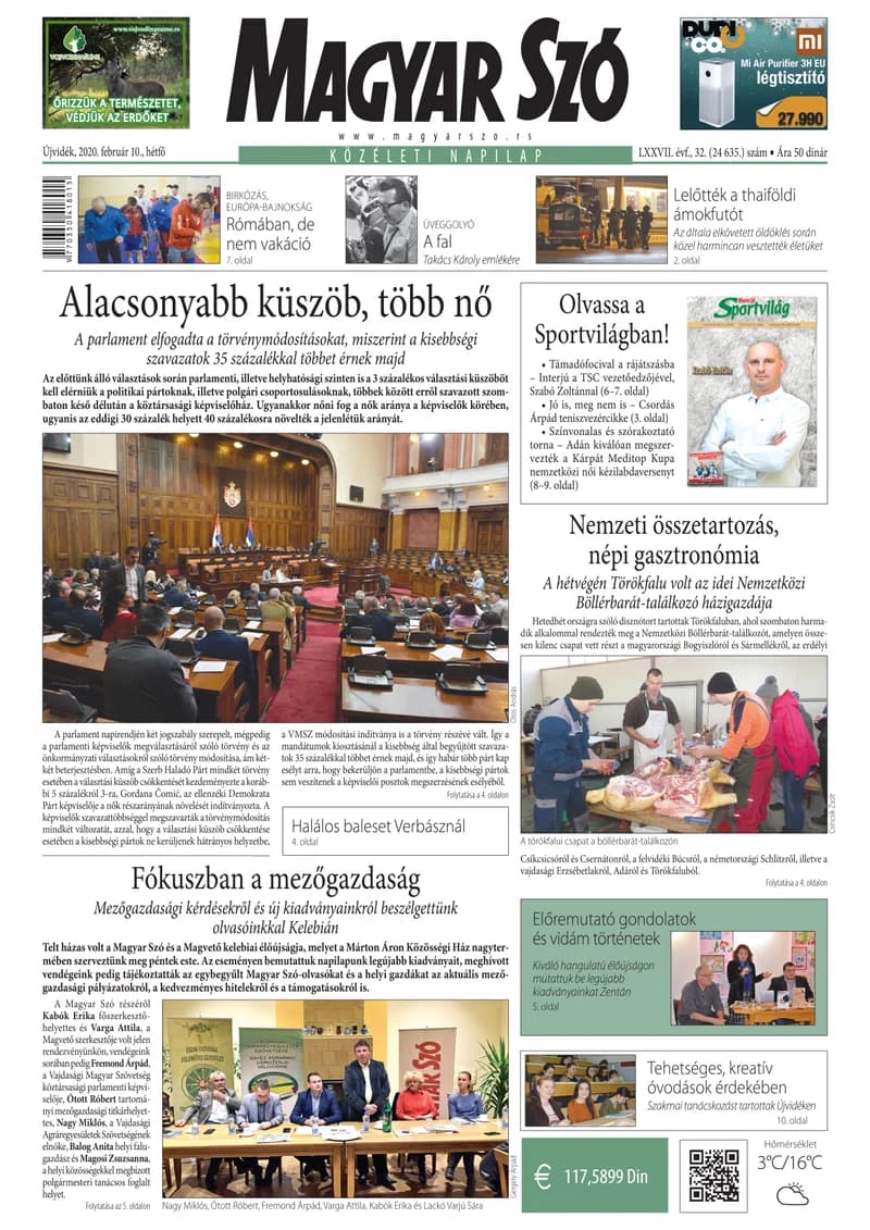 Magyar Szó, 77. évf. 2020. február 10. 32. sz. 1–12. oldal