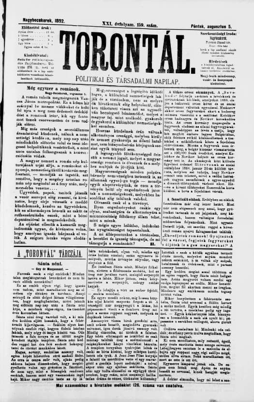 Torontál, 21. évf. 1892. augusztus 5. 159. sz.
