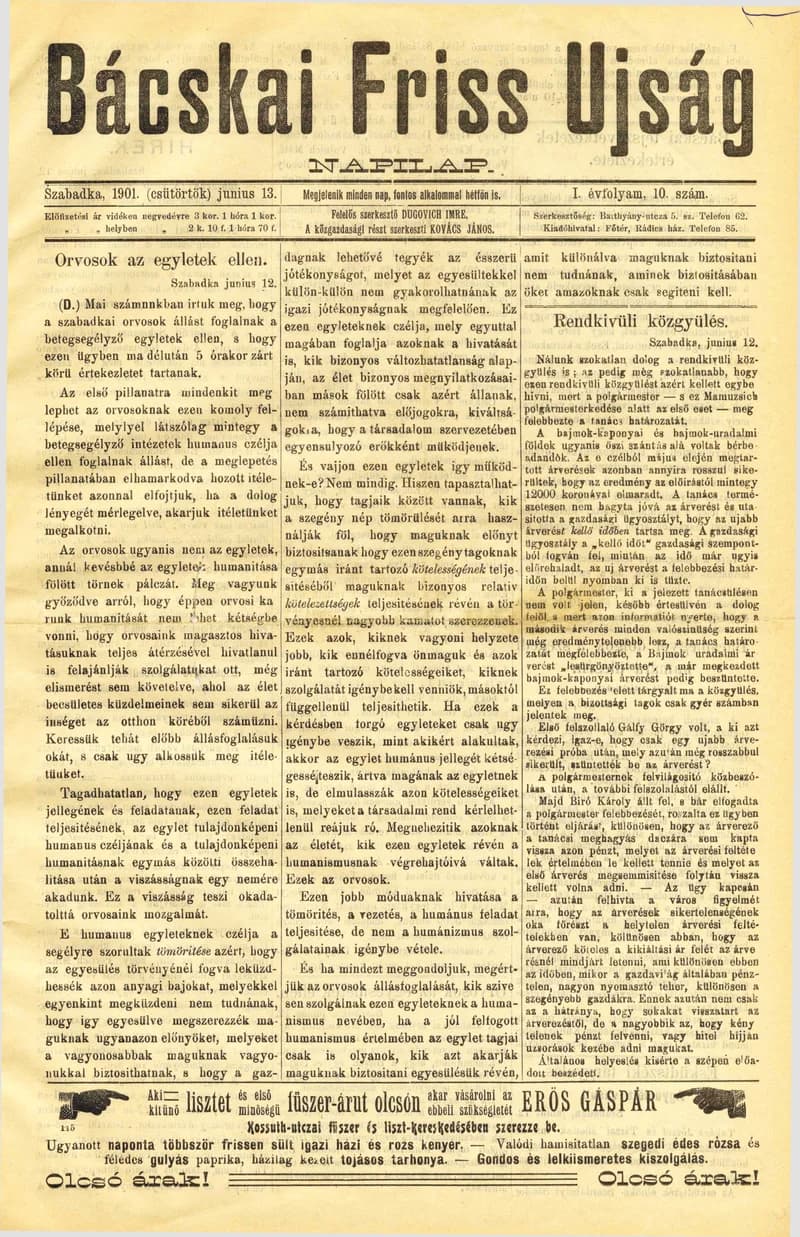 Bácskai Friss Ujság, 1. évf. 1901. június 13. 10. sz.