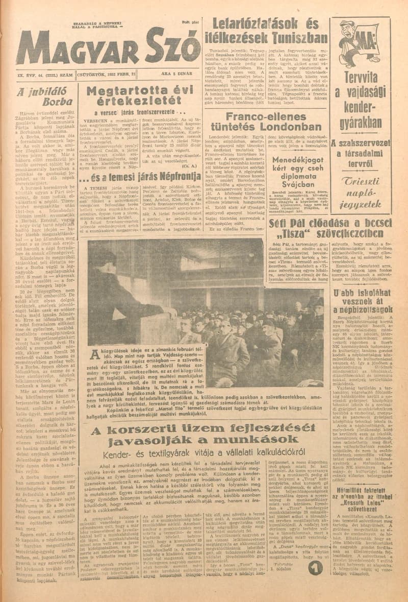 Magyar Szó, 9. évf. 1952. február 21. 44. sz. 1–6. oldal
