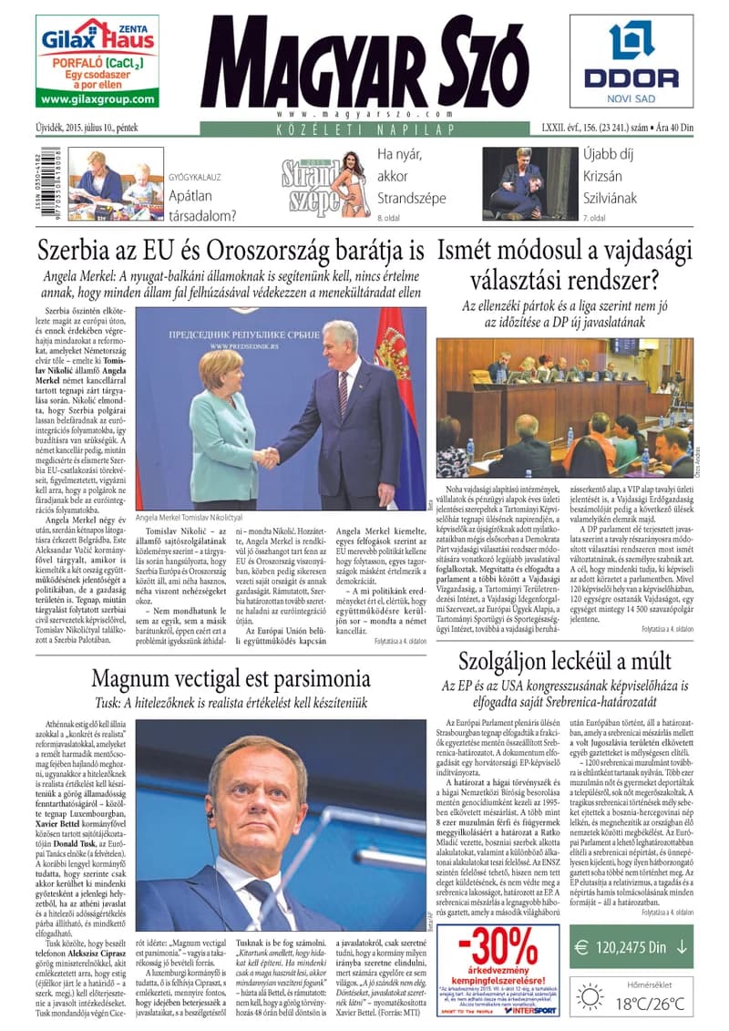 Magyar Szó, 72. évf. 2015. július 10. 156. sz. 1–16. oldal