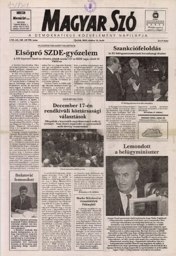 Magyar Szó, 57. évf. 2000. október 10. 240. sz. 1–16. oldal