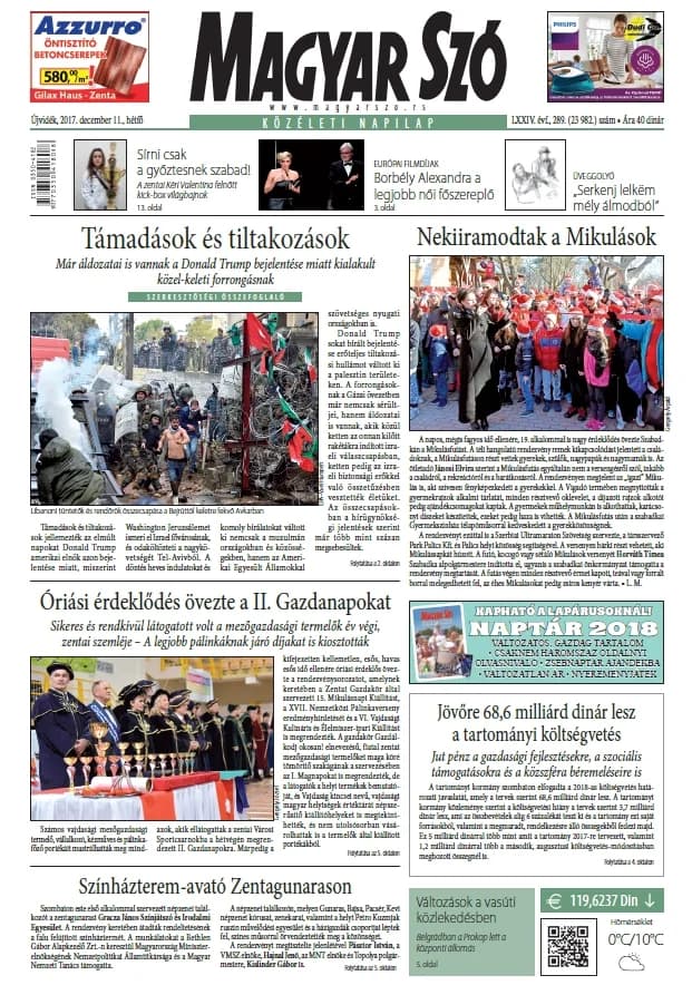 Magyar Szó, 74. évf. 2017. december 11. 289. sz. 1–20. oldal
