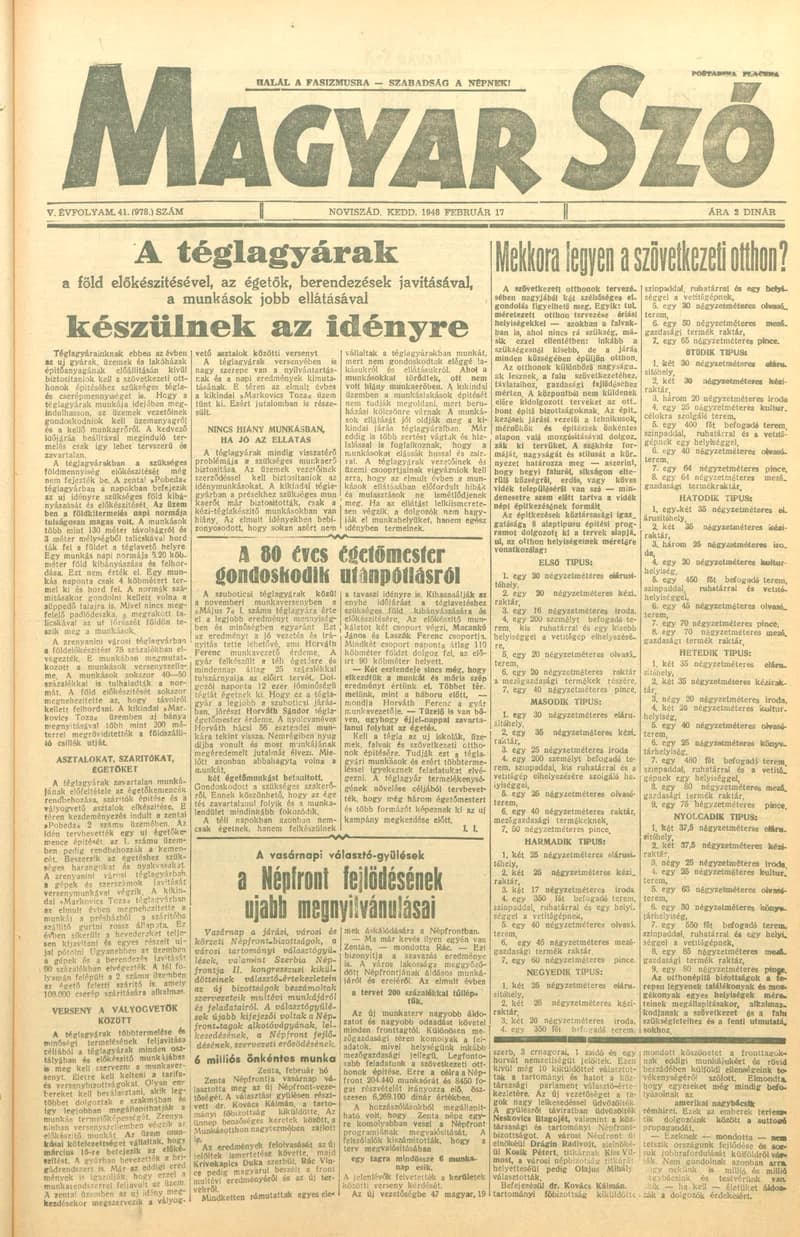 Magyar Szó, 5. évf. 1948. február 17. 41. sz. 1–6. oldal