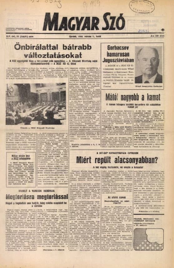 Magyar Szó, 45. évf. 1988. március 1. 59. sz. 1–20. oldal