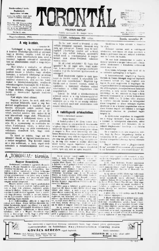Torontál, 34. évf. 1905. november 29. 273. sz.