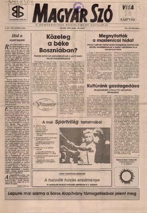Magyar Szó, 50. évf. 1993. július 19. 193. sz. 1–16. oldal